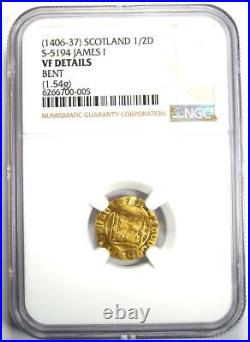 1406-1437 Gold Scotland James I Gold 1/2 Demy Coin Certified NGC VF Details