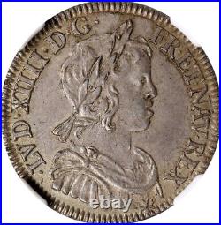 1644-A Louis XIV 1/4 Ecu, NGC Certified MS-62, Paris Mint, KM-161.1, Gad-139