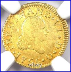1755 Spain Gold Ferdinand VII 1/2 Escudo Coin 1/2E Certified NGC VF Details