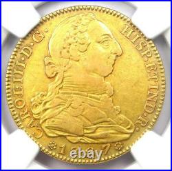1787 Gold Spain Charles III 4 Escudos Gold Coin 4E Certified NGC AU53 Rare