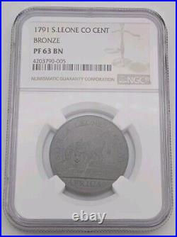 1791 Africa Sierra Leone Bronze One Cent 1c NGC PF63 BN Certified Proof