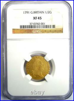 1791 Britain George III Gold Half Guinea 1/2G Certified NGC XF45 Rare Coin