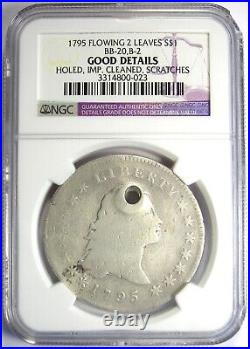 1795 Flowing Hair Silver Dollar $1 Coin Certified NGC Good Detail (Holed)