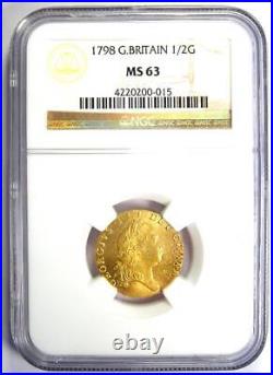 1798 Britain UK George III Gold Half Guinea Coin 1/2G. Certified NGC MS63 BU UNC