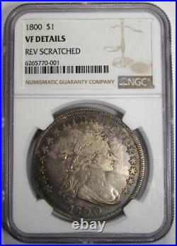 1800 Draped Bust Silver Dollar $1 Coin Certified NGC VF Detail Rare Coin