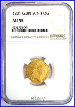 1801 Britain UK George III Gold Half Guinea 1/2G Coin Certified NGC AU55