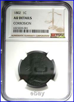 1802 Draped Bust Large Cent 1C Coin Certified NGC AU Details Rare in AU
