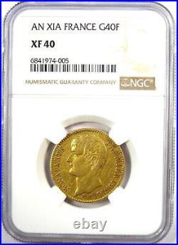 1802 France Napoleon Gold 40 Francs Coin G40F AN XI-A Certified NGC XF40 (EF)