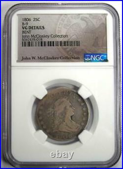 1806 Draped Bust Quarter 25C Coin Certified NGC VG Details Rare Date
