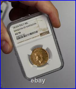 1814 Gold Napoleon 40 Lire Coin italy 40L 40 Lire Certified NGC AU50 Rare Coin