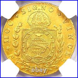 1824/3 Brazil Gold Pedro I 4000 Reis Coin 4000R Certified NGC AU55 Rare