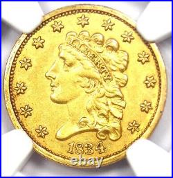 1834 Classic Gold Quarter Eagle $2.50 Coin Certified NGC AU Details Rare