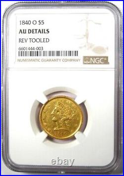 1840-O Liberty Gold Half Eagle $5 Coin Certified NGC AU Detail Rare Date
