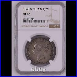 1845 Queen Victoria Half Crown Coin. Certified by NGC to XF 40