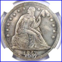 1847 Seated Liberty Silver Dollar $1 Coin Certified NGC AU Details Rare Date
