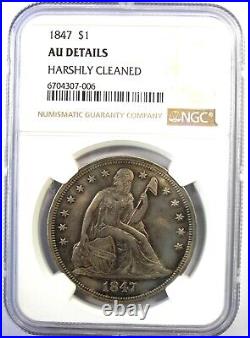 1847 Seated Liberty Silver Dollar $1 Coin Certified NGC AU Details Rare Date