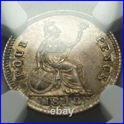 1848 Queen Victoria Groat Fourpence Coin. Certified by NGC to MS 62