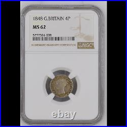 1848 Queen Victoria Groat Fourpence Coin. Certified by NGC to MS 62