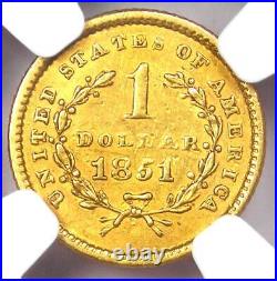 1851 Liberty Gold Dollar G$1 Certified NGC AU Details Rare Early Gold Coin