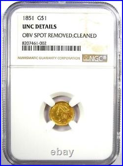 1851 Liberty Gold Dollar G$1 Coin Certified NGC Uncirculated Details (UNC MS)