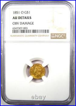 1851-O Liberty Gold Dollar G$1 Certified NGC AU Detail Rare Early Gold Coin