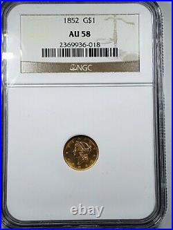 1852 Liberty Gold Dollar G$1 Certified NGC AU58 Rare Gold Coin