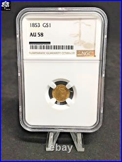 1853 Liberty Gold Dollar G$1 Coin Certified NGC AU58 Rare & Collectible