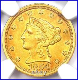 1854-O Liberty Gold Quarter Eagle $2.50 Coin Certified NGC AU55 Rare Date