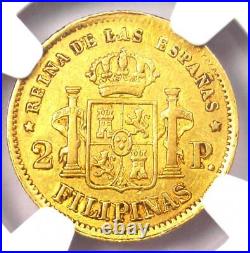 1865 Spain Philippines Gold 2 Pesos G2P Coin Certified NGC AU Detail Rare