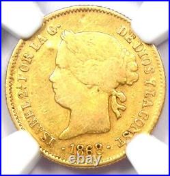 1868 Spain Philippines Gold Peso G1P Coin Certified NGC VF Detail Rare
