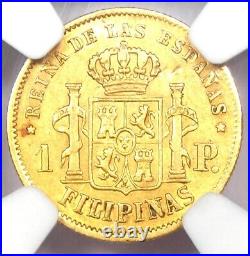 1868 Spain Philippines Gold Peso G1P Coin Certified NGC VF Detail Rare