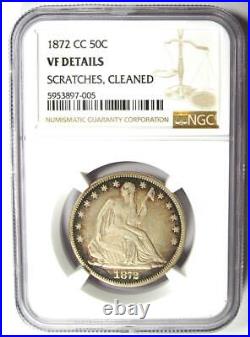 1872-CC Seated Liberty Half Dollar 50C Carson City Coin. Certified NGC VF Detail