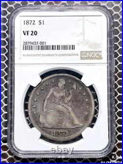 1872 Seated Liberty Silver Dollar $1 Coin Certified NGC VF 20 Tone Rare Date