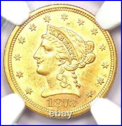 1873 Liberty Gold Quarter Eagle $2.50 Coin Certified NGC MS61 (BU UNC) Rare