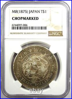 1875 Japan Dragon Trade Silver Dollar T$1 M8 NGC Certified (Chopmarked) Rare