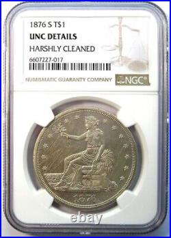 1876-S Trade Silver Dollar T$1 Coin Certified NGC Uncirculated Detail (UNC MS)