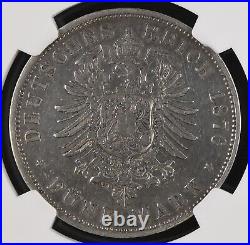 1876F German States WUERTTEMBERG 5 Mark (Authentic NGC XF Certified)