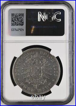 1876F German States WUERTTEMBERG 5 Mark (Authentic NGC XF Certified)