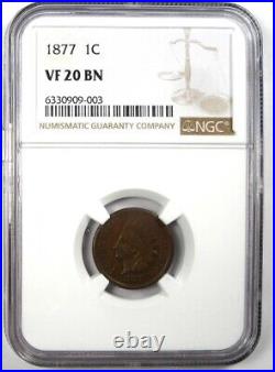 1877 Indian Cent 1C Coin Certified NGC VF20 Rare Key Date Certified Penny