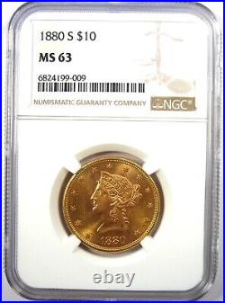 1880-S Liberty Gold Eagle $10 Coin Certified NGC MS63 (BU UNC) Rarer Date