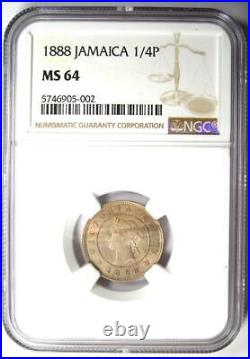 1888 Jamaica Victoria Farthing 1/4P Coin Certified NGC MS64 (BU UNC) Rare