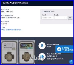 1888 Queen Victoria Florin / Two Shilling. Certified by NGC to MS 63