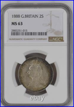 1888 Queen Victoria Florin / Two Shilling. Certified by NGC to MS 63