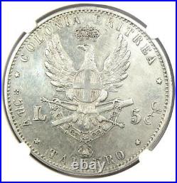 1891 Eritrea Umberto 5 Lire Tallero Coin 5L Certified NGC XF Details Rare