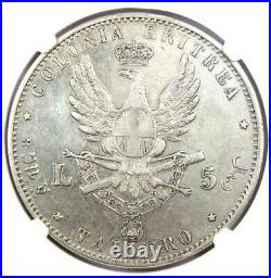 1891 Eritrea Umberto 5 Lire Tallero Coin 5L Certified NGC XF Details Rare