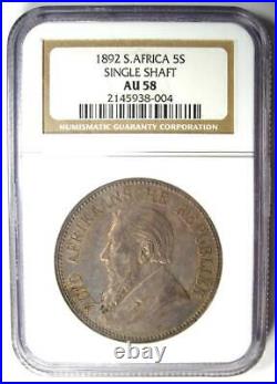 1892 South Africa Zar 5 Shillings Coin (Single Shaft, 5S) Certified NGC AU58