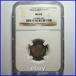 1894 Queen Victoria Sixpence. Certified by NGC to MS 64