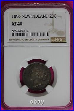 1896 XF 40 Newfoundland 20 Cents Silver Coin NGC Graded Certified Slab 1495