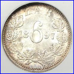 1897 South Africa Zar Sixpence (6P Coin) Certified NGC MS60 (UNC) Rare Coin