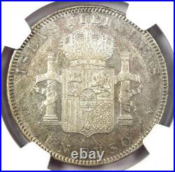 1897 Spain Philippines Peso 1P Coin Certified NGC AU53 Rare Coin